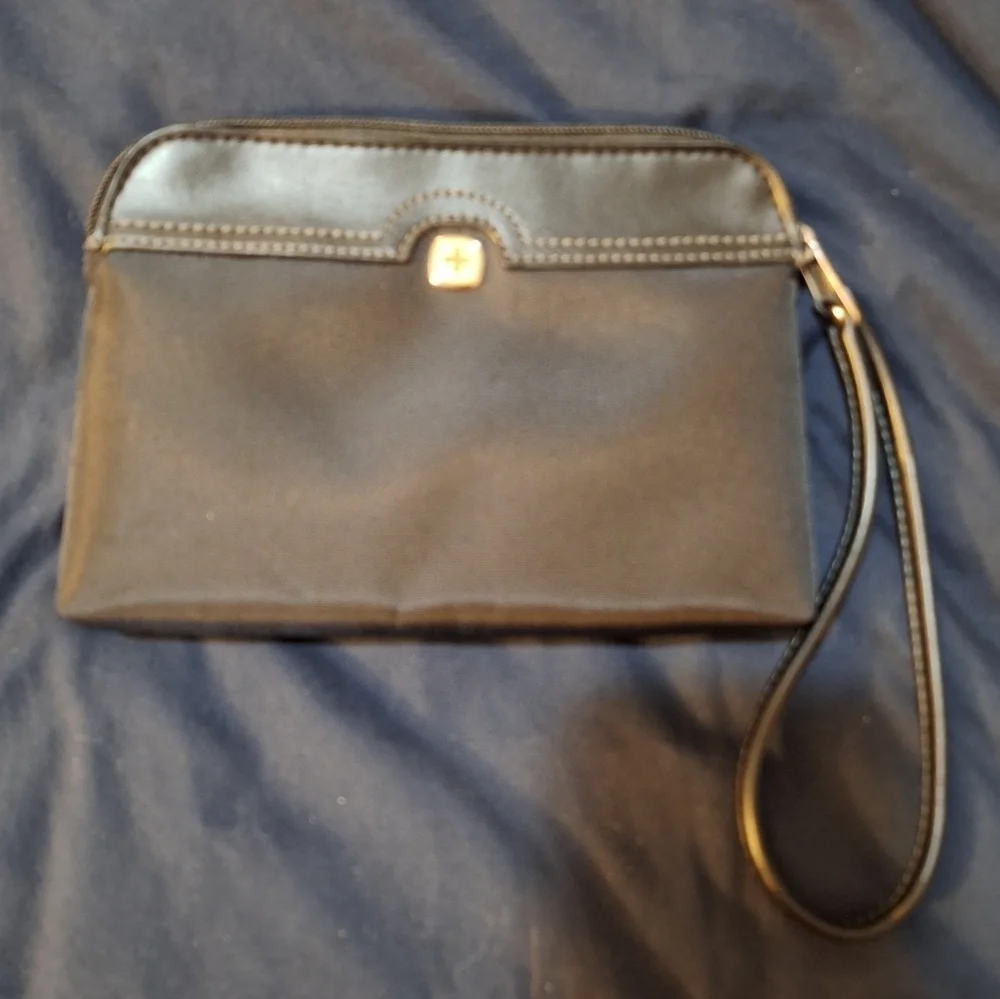 Black Wristlet Clutch Striped Interior